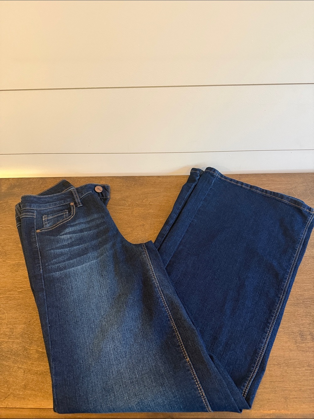 1822 Denim Dark Blue Flare Wide-Leg Jeans